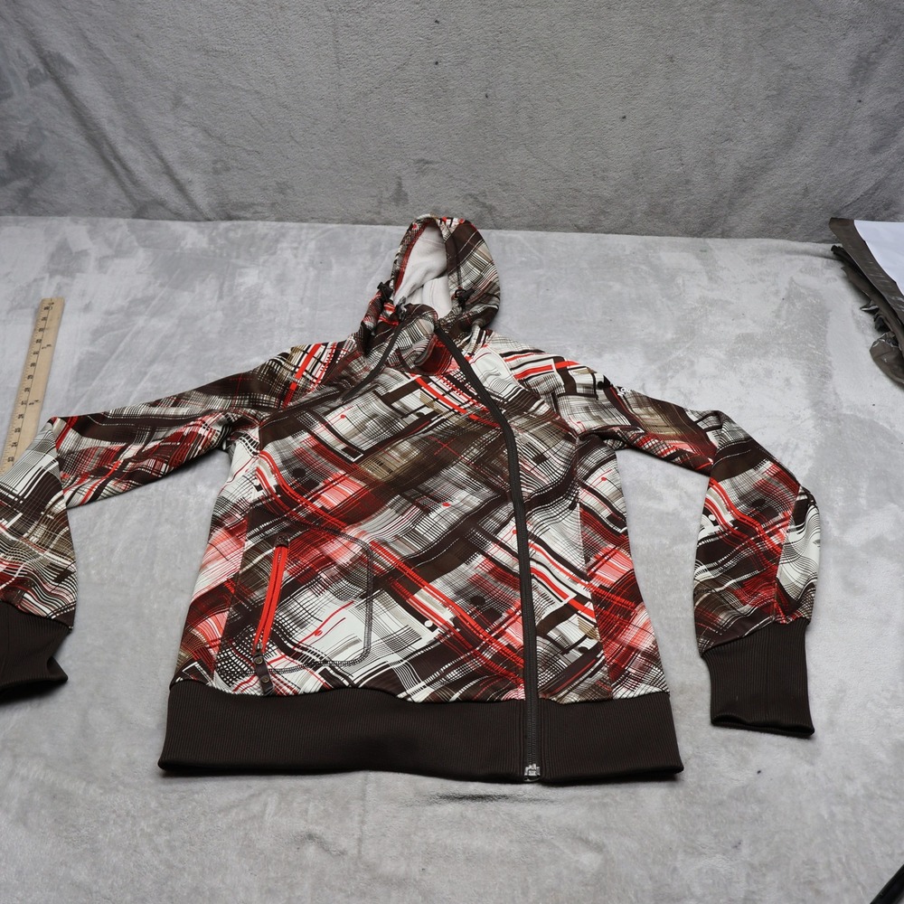North Face Hoodie Womens Small Brown Plaid Apex Asymmetrical Full Zip Sweatshirt